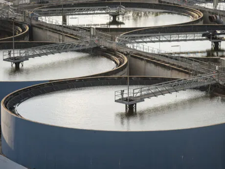 photo of the basins of a wastewater treatment plant