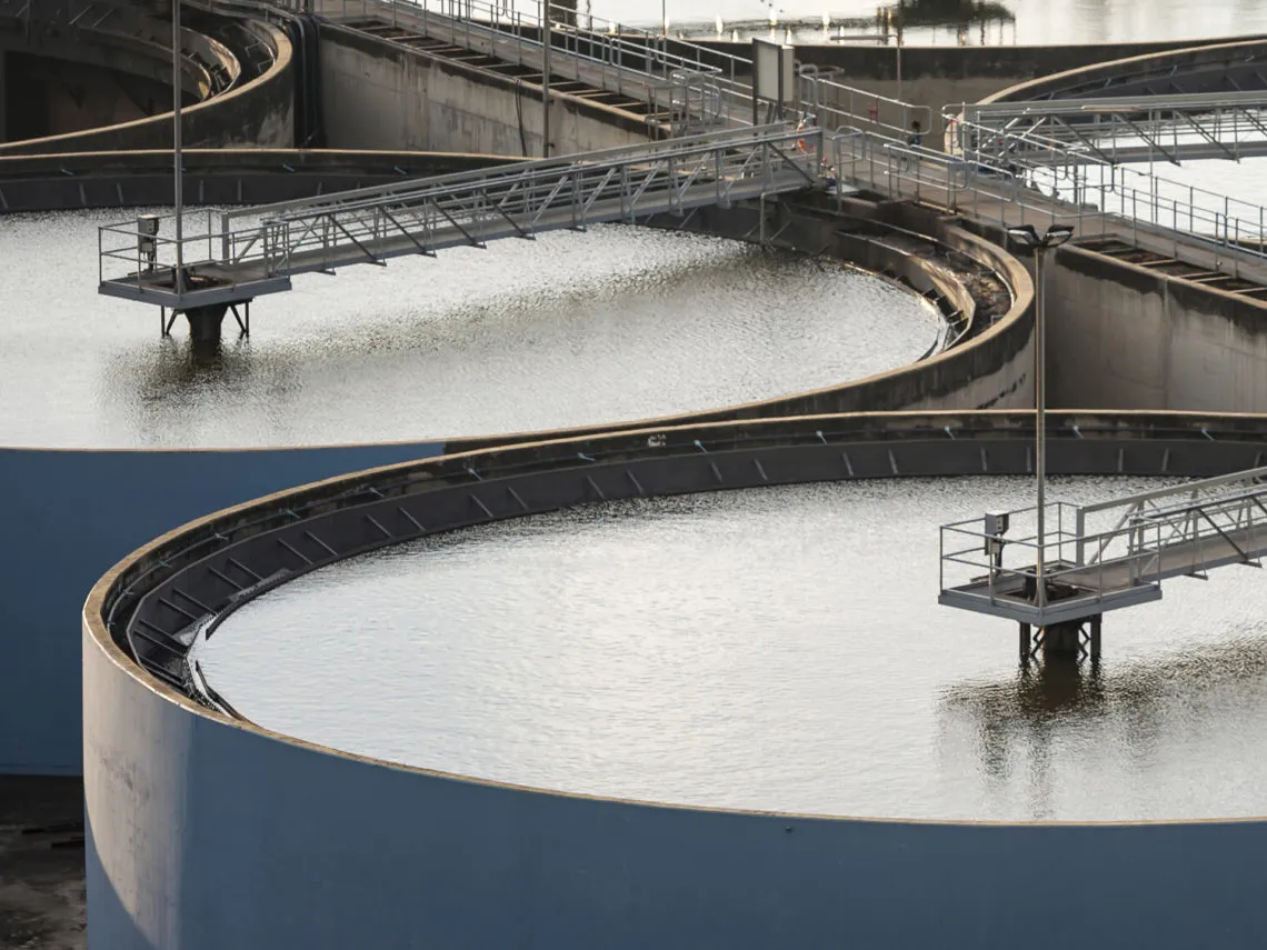 photo of the basins of a wastewater treatment plant